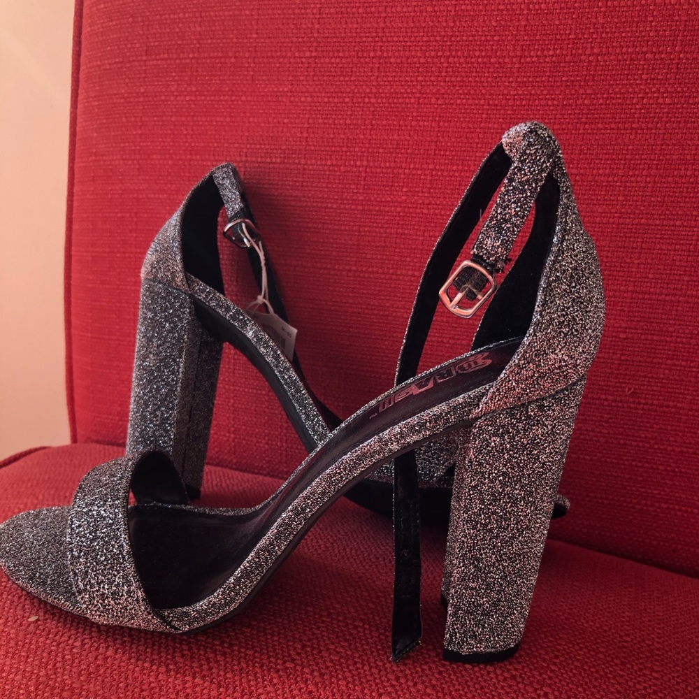 Silver glitter block heels